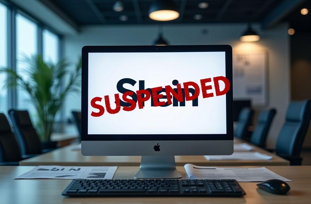 Écran iMac affichant le mot « Suspendu » dans un bureau moderne