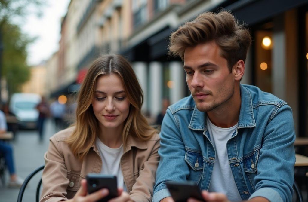 Deux personnes côte à côte, absorbées par leurs smartphones