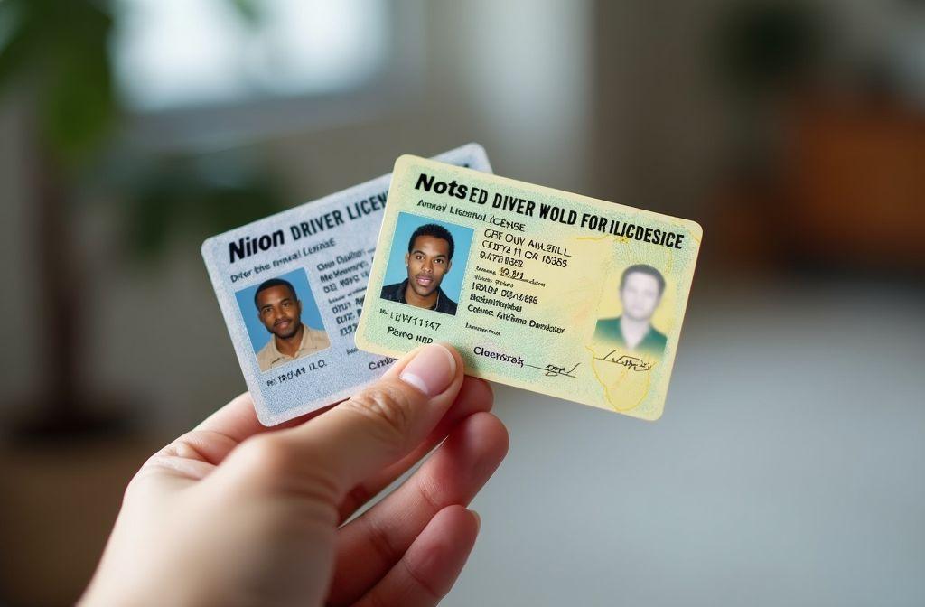 Main tenant deux permis de conduire avec photos d'identité