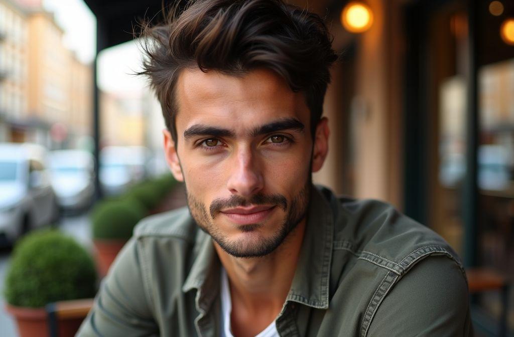 Homme à la mode avec veste verte dans un cadre urbain